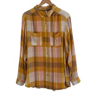 Anthropologie Pilcro Ally Plaid Button-Down Long Sleeve Top Blouse Sz 1X Waffle